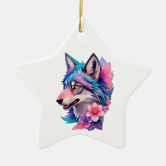 Niedlicher sibirischer Husky mit Blume Keramik Ornament (Vorne)