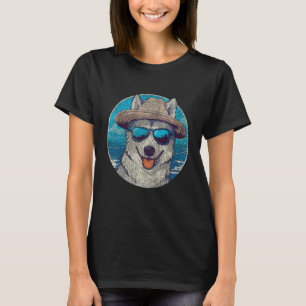 Niedlicher sibirischer Husky mit Sonnenbrille und T-Shirt