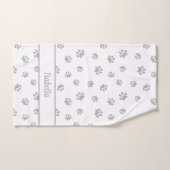 Niedlicher Silbergrau-Paw-Druck Personalisiert Badhandtuch Set (Handtuch)