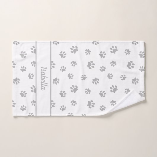 Niedlicher Silbergrau-Paw-Druck Personalisiert Badhandtuch Set (Handtuch)