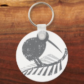 niedlicher silberner Kiwi-Vogel und Silberfarn in Schlüsselanhänger (Vorderseite)