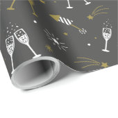 Niedlicher Silvesterabend Feuerwerk und Champagner Geschenkpapier (Rolleneckpunkt)