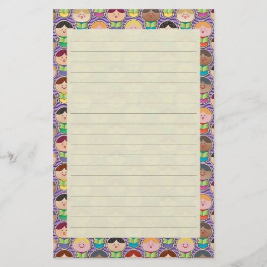 Niedlicher singenchor lila gezeichnetes briefpapier (Vorderseite)