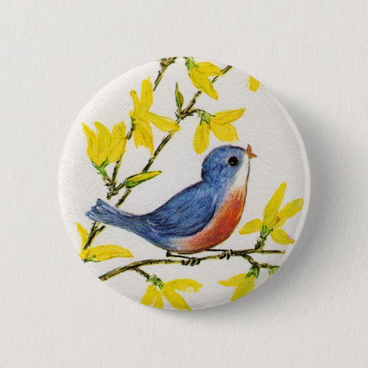 Niedlicher Singing Blue Bird Tree Button (Vorderseite)