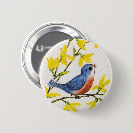 Niedlicher Singing Blue Bird Tree Button (Vorne & Hinten)