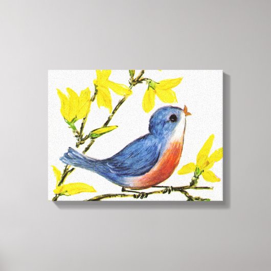 Niedlicher Singing Blue Bird Tree Leinwanddruck (Vorderseite)