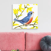 Niedlicher Singing Blue Bird Tree Leinwanddruck (Insitu (Wohnzimmer))