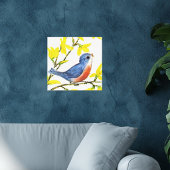 Niedlicher Singing Blue Bird Tree Leinwanddruck