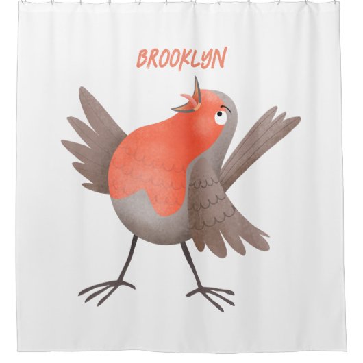 Niedlicher Singvogel Cartoon Duschvorhang (Vorderseite)