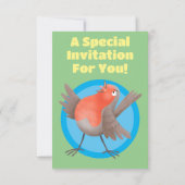 Niedlicher Singvogel Cartoon Einladung (Rückseite)