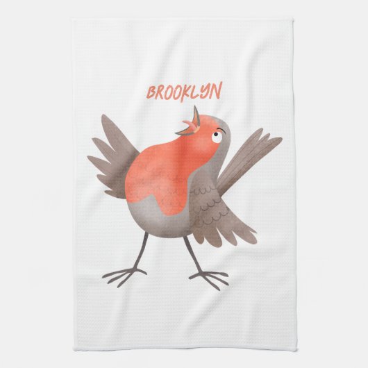 Niedlicher Singvogel Cartoon Geschirrtuch (Vertikal)