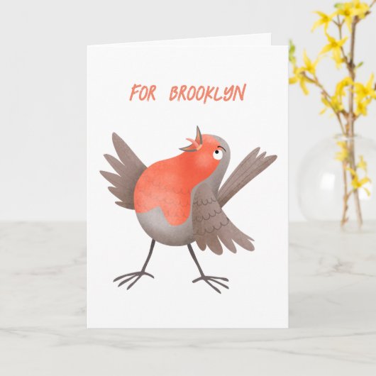 Niedlicher Singvogel Cartoon Karte (Gelbe Blume)