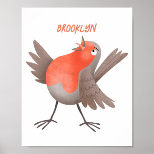 Niedlicher Singvogel Cartoon Poster