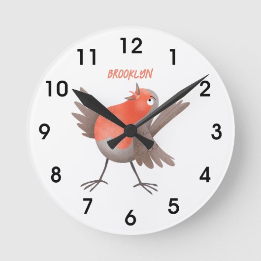 Niedlicher Singvogel Cartoon Runde Wanduhr (Vorderseite)
