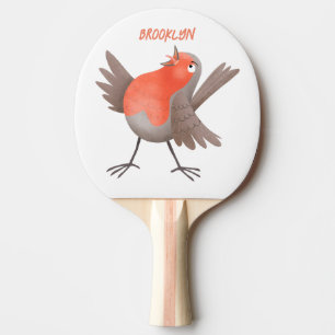 Niedlicher Singvogel Cartoon Tischtennis Schläger