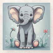 Niedlicher SitzElefant Glasuntersetzer (Vorderseite)