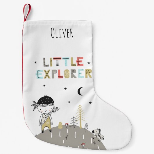 Niedlicher skandinavischer Little Explorer Persona Kleiner Weihnachtsstrumpf (Vorderseite)