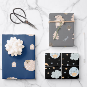 Niedlicher skandinavischer Schaffox Moon Baby Boy Geschenkpapier Set