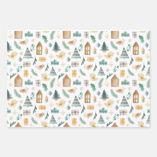 niedlicher skandinavischer Weihnachtsbaum Geschenkpapier Set (Vorderseite 2)