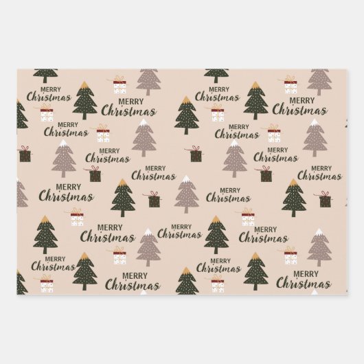 niedlicher skandinavischer Weihnachtsbaum Geschenkpapier Set (Vorderseite)