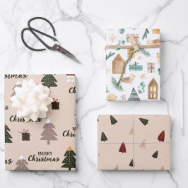 niedlicher skandinavischer Weihnachtsbaum Geschenkpapier Set