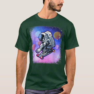 Niedlicher Skateboarder im Weltraumskateboarder T-Shirt