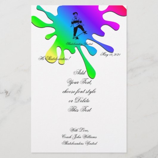 Niedlicher Skateboarder Name und Text hinzufügen Briefpapier (Vorderseite)