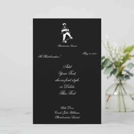 Niedlicher Skateboarder Name und Text hinzufügen Briefpapier (Stehend Vorderseite)