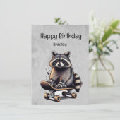 Niedlicher Skateboarding Raccoon Fun Animal Birthd Karte (Stehend Vorderseite)