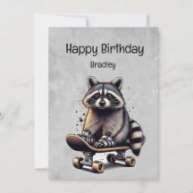 Niedlicher Skateboarding Raccoon Fun Animal Birthd