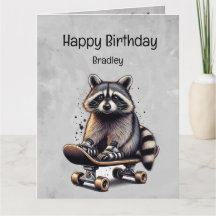 Niedlicher Skateboarding Raccoon Fun Animal Birthd