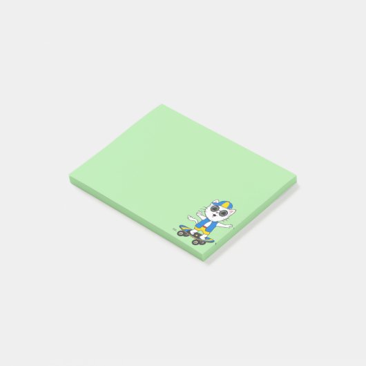 Niedlicher Skater Cat on Lime Green Post-it Klebezettel (angewinkelt)