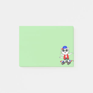 Niedlicher Skater Cat on Lime Green Post it Notes Post-it Klebezettel