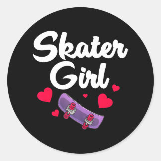 Niedlicher Skater Girl Skate Skateboarding Lover W Runder Aufkleber