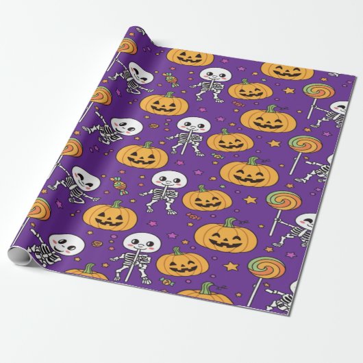 Niedlicher Skelettspass zu Halloween Geschenkpapier (Ungerollt)