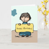 Niedlicher Sketch-Junge mit Sign Happy Birthday Karte (Gelbe Blume)