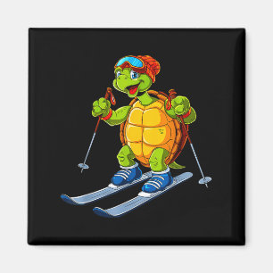 Niedlicher Skifahrender Schildkröten-Cartoon-Winte Magnet