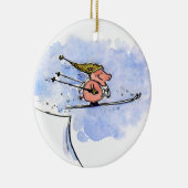 Niedlicher Skisprung Schweinchen Winterurlaub Weih Keramikornament (Rechts)
