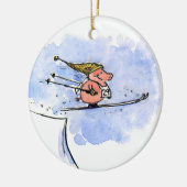 Niedlicher Skisprung Schweinchen Winterurlaub Weih Keramikornament (Links)