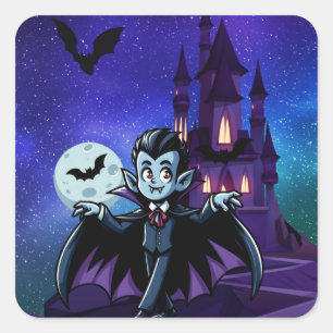 Niedlicher, skurriler Halloweenvampir Quadratischer Aufkleber