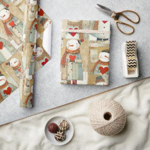 Niedlicher skurriler Schneemann Erde Liebe Geschenkpapier