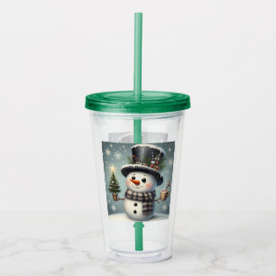 Niedlicher skurriler Weihnachts-/Winterschneemann Acryltrinkbecher