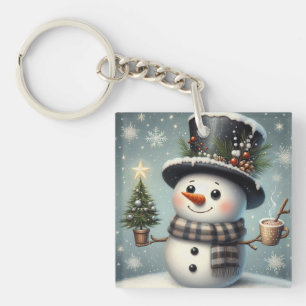 Niedlicher skurriler Weihnachts-/Winterschneemann Schlüsselanhänger
