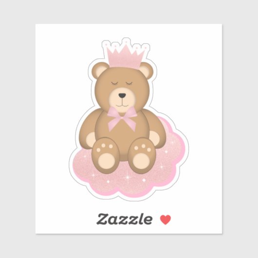 Niedlicher Sleepy Bär mit rosa Krone auf einer Wol Aufkleber (Blatt)