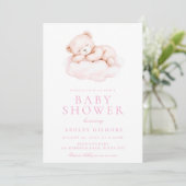 Niedlicher Sleepy Bear Pink Babydusche Einladung (Stehend Vorderseite)