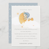 Niedlicher Sleepy Blue Bear Over Moon Boy Baby Dus Dankeskarte (Vorne/Hinten)