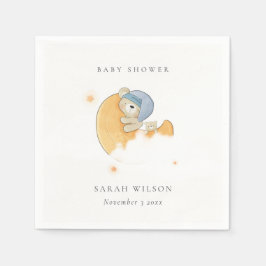 Niedlicher Sleepy Blue Bear Over Moon Boy Baby Dus Serviette