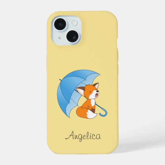 Niedlicher Sleepy Little Fox unter Umbrella iPhone 15 Hülle (Rückseite)