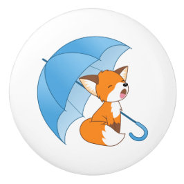 Niedlicher Sleepy Little Fox unter Umbrella Keramikknauf