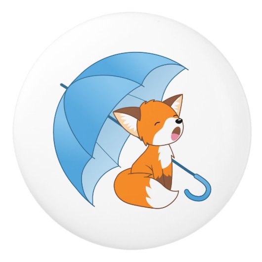 Niedlicher Sleepy Little Fox unter Umbrella Keramikknauf (Vorderseite)